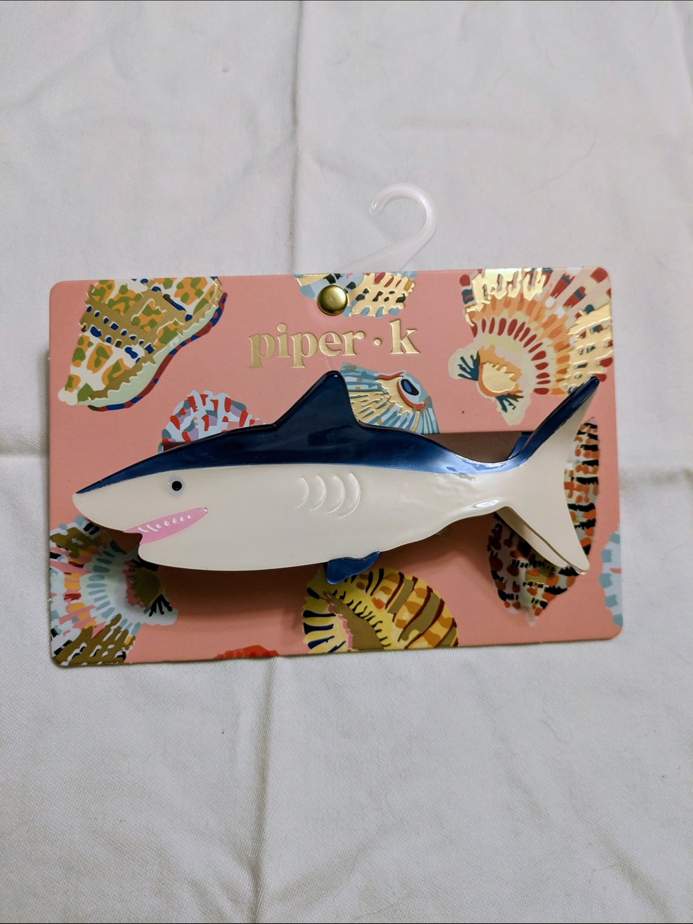 Piper K Navy Blue & White Shark Hair Clip